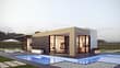 square type house with pool